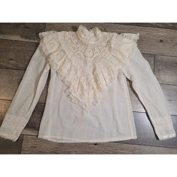 Gunne Sax Jessica’s Gunnies 1970s Vintage Victorian Style Ruffles & Lace Blouse - Picture 2 of 11